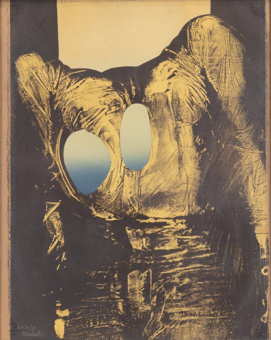 Antonio Recalcati (Bresso 1938): Veste e Cielo litografia a colori es. E.A. XI/XX cm 75 x 56 Firma a matita in basso a sinistra Una dedica ad personam al margine superiore