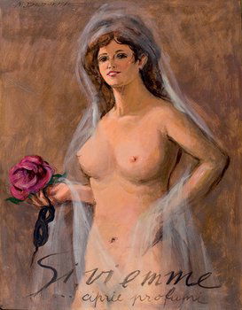 Marcello Dudovich (1878-1962) Si vi emme': Marcello Dudovich (1878-1962) Si vi emme'Olio su faesite, 60 x 47 cm.(1) Firmato 'M. DUDOVICH.' (in alto a sinistra) e intitolato 'Si vi emme / .. ciprie profumi' (in basso). Sul retro c