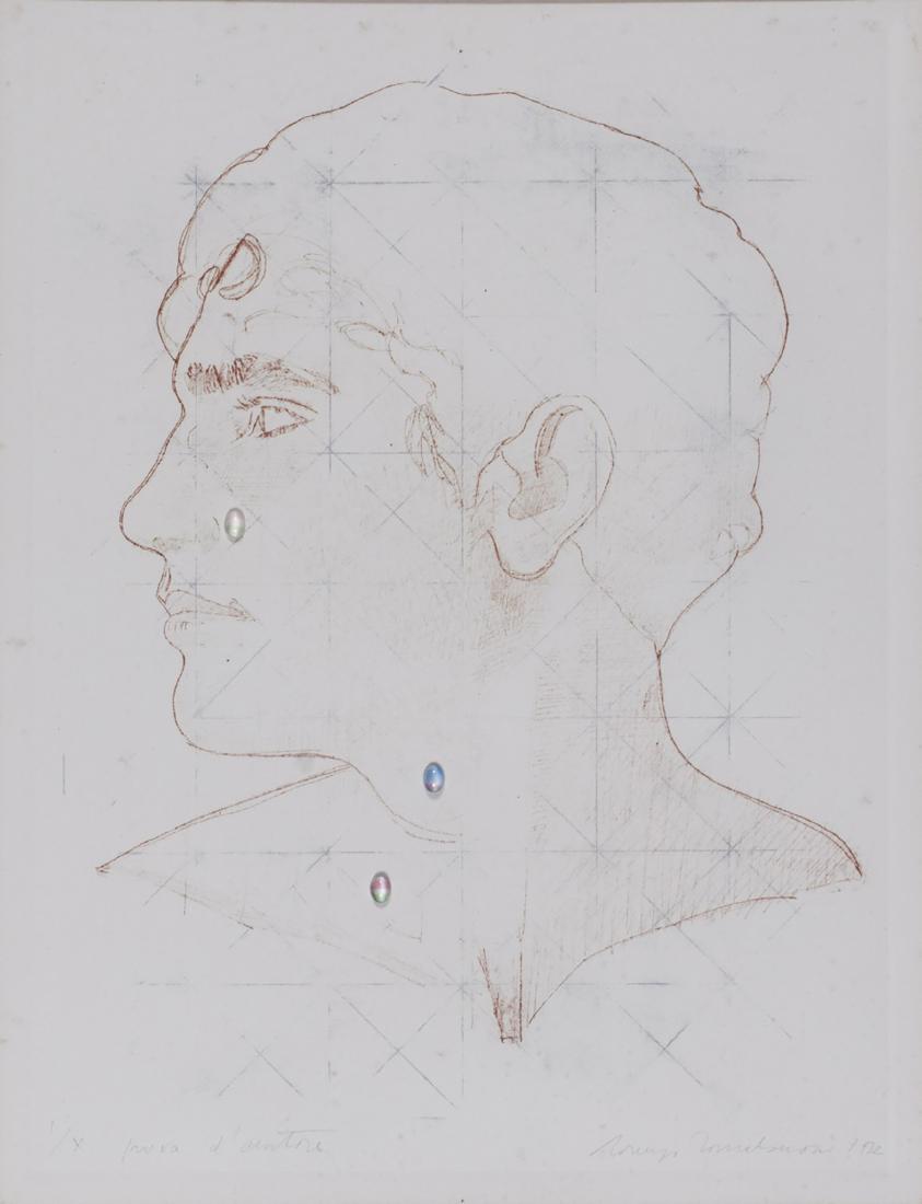 Lorenzo Tornabuoni - Man profile: etching and collage, numbered 1/X P.A. cm 42 x 32, (misure del foglio) signed and date in pencil lower right