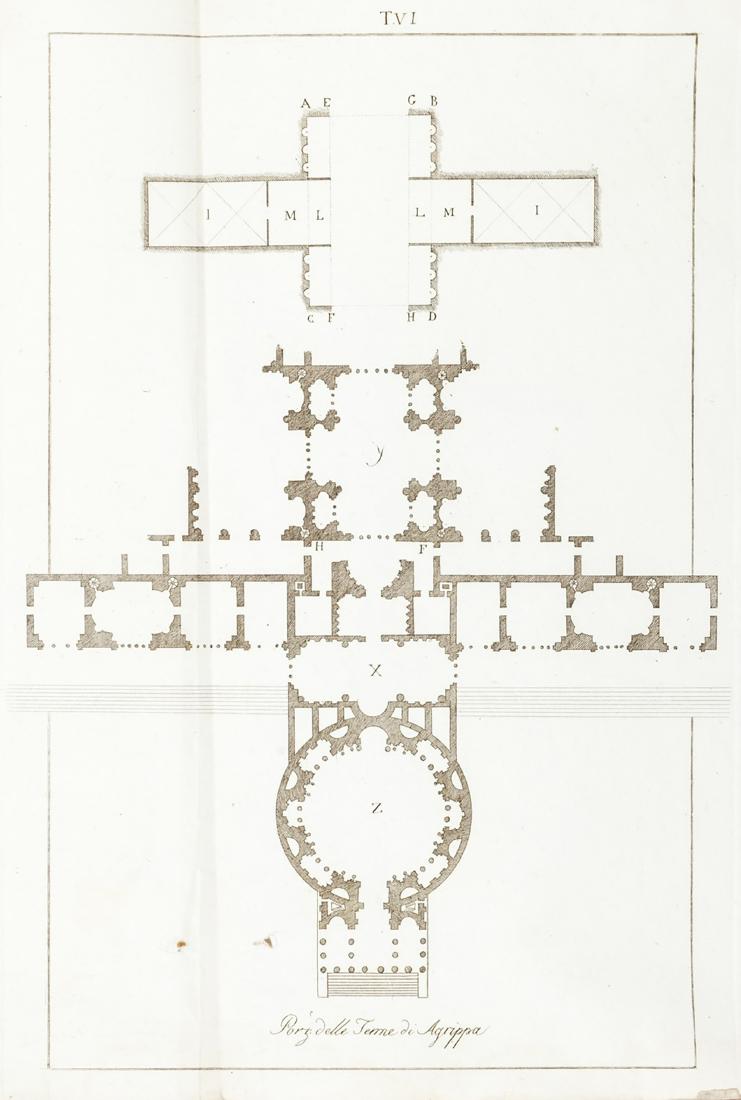 Roma - Riva, Giuseppe: Vicenza, Stamperia Picutti, 1828. In 4Â°. Esemplare intonso, 9 tavole incise in rame ripiegate in fine, poche lievissime fioriture, legatura coeva in carta molto lacunosa Â§ Augustin Nadal. Del lu