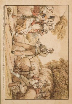 Achille Pinelli (1809-1841).: Achille Pinelli (1809-1841). Bartolomeo Pinelli prigioniero dei briganti, 1832firmato e intitolato 'Achille Pinelli. Vari costumi di Sonnino... nel momento che vengono disegnati da Bartolomeo