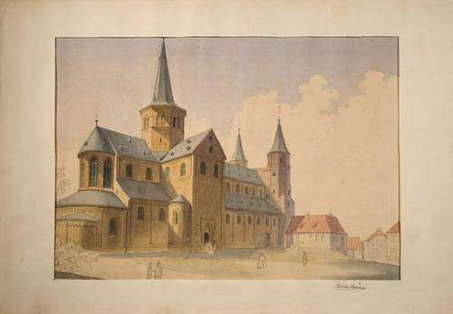 Architettura - Pozzi, Carlo Ignazio. Cartella di s: Architettura - Pozzi, Carlo Ignazio. Cartella di schizzi, progetti, bozzetti e acquarelli.Vasto insieme di 11 schizzi a matita su velina, montati su cartoncino, 9 studi a matita con interni di