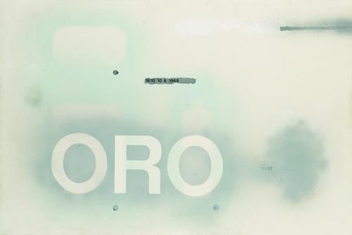 Hidetoshi Nagasawa (1940) Oro, 1969: Hidetoshi Nagasawa (1940) Oro, 1969tecnica mista su tela firma e titolo 'Gold' (sul retro) cm 129 x 63 ***Si fornisce autentica..