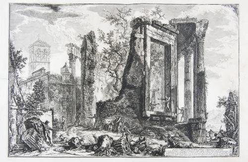 Incisione - Piranesi, Francesco. Altra veduta del: Incisione - Piranesi, Francesco. Altra veduta del Tempio della Sibilla in Tivoli. Acquaforte, firmata in basso a sinistra, cm. 44 x 66 alla battuta della lastra, restauri.