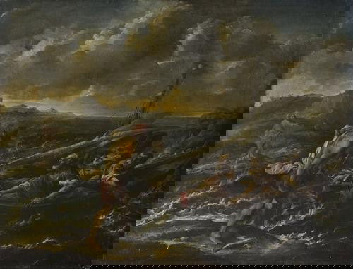 "Guillaume Courtois (Saint-Hippolyte 1628 - Roma 1: "Guillaume Courtois (Saint-Hippolyte 1628 - Roma 1679) e attribuito a Antonio Francesco Peruzzini (Ancona 1643 o 1646 - Milano 1724)" "Vocazione di Pietro e Andrea (La pesca miracolosa)""olio