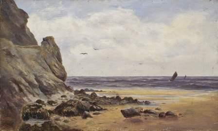 Herbert Goodall (1840-1907) Paesaggio marino: Herbert Goodall (1840-1907) Paesaggio marinofirmato con le iniziali 'HG' (in basso a sinistra) olio su tela cm 30,5 x 50,5 Sul retro, sulla tela, antica dichiarazione di autenticità in lingua