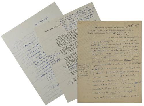 Mauriac, François Charles. Lettera autografa.: Mauriac, François Charles. Lettera autografa.Lettera autografa di due pagine su carta intestata, indirizzata al padre. ***Bellissima, lunga lettera dello scrittore e giornalista france