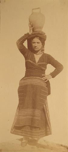 Giacomo Caneva (c.1813-1865) Modella in posa con b: Giacomo Caneva (c.1813-1865) Modella in posa con brocca, ca. 1852light albumen print. On card mount. cm 26,2 x 11,6 Literature: I Macchiaioli e la Fotografia, Fratelli Alinari, Firenze 2008, p