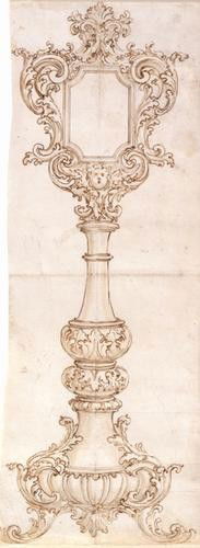 Giovanni Battista Foggini (Firenze 1652 - 1725): Giovanni Battista Foggini (Firenze 1652 - 1725) Progetto per reliquiario penna e inchiostro bruno, acquerellato bruno, matita nera su carta filigranata con albero in ovale ed altra con gi