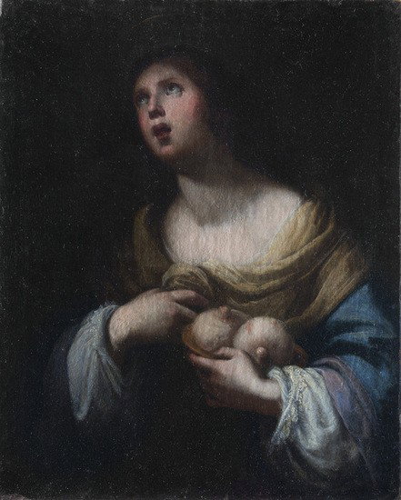 Scuola fiorentina, secolo XVII Santa Agata: Scuola fiorentina, secolo XVII Santa Agataolio su tela, senza cornice cm 82 x 66 FLORENTINE SCHOOL 17TH CENTURY, SAINT AGATA, OIL ON CANVAS, CM 82 X 66