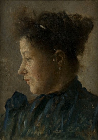 Cesare Ciani (Firenze, 1854 - 1925) Ritratto del: Cesare Ciani (Firenze, 1854 - 1925) Ritratto della moglieolio su tela, cm 42,5 x 32 Firmato in basso a destra: C. Ciani Sul retro, sulla tela, cartellino a stampa della mostra Omaggio all'ar