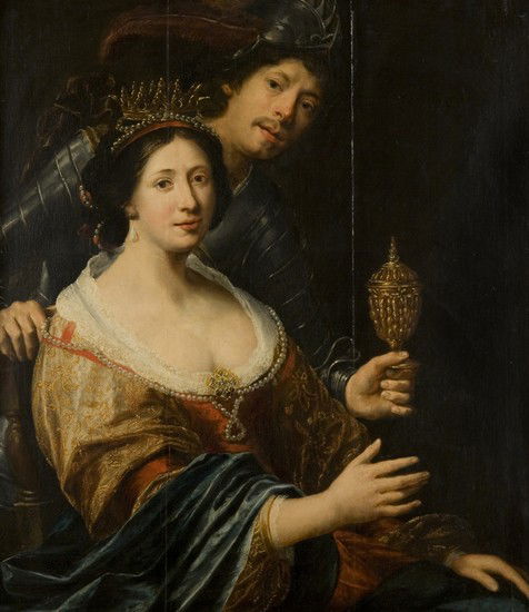 Attribuito a Jan de Bray (Haarlem 1627 - Amsterdam: Attribuito a Jan de Bray (Haarlem 1627 - Amsterdam 1697) Scena galanteolio su tavola cm 91 x 76 ***Il dipinto offerto nel lotto presenta elementi assimilabili alla maniera di Jan de Bray