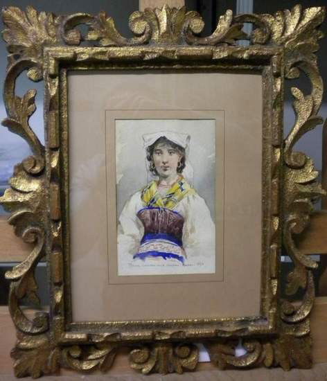 Scuola romana del XIX secolo: Scuola romana del XIX secolo a) 'Pepina ciocciara della Campagna Romana', 1894 acquarello su cartoncino, cm 17,5 x 11 Intitolato e datato in basso b) V. Paoli Contadina in costume acquarello s