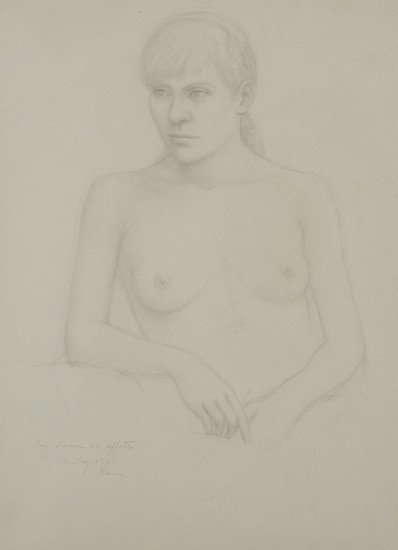 William Bailey (Omaha, 1886 - Hollywood, 1962) Fig: William Bailey (Omaha, 1886 - Hollywood, 1962) Figura femminile, 1984matita su carta, cm 37,5 x 27,5 Firmato in basso a destra: Bailey, 1984, Roma con una dedica ad personam FEMALE BUST, 1984,