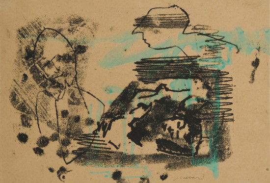 Mino Maccari (Siena, 1898 - Roma, 1989) Figure: Mino Maccari (Siena, 1898 - Roma, 1989) Figuretecnica mista su cartoncino, cm 24,2 x 34 Firmato in basso a destra: Maccari Al verso studio di figura femminile, grafite e acquarello FIGURES, MI