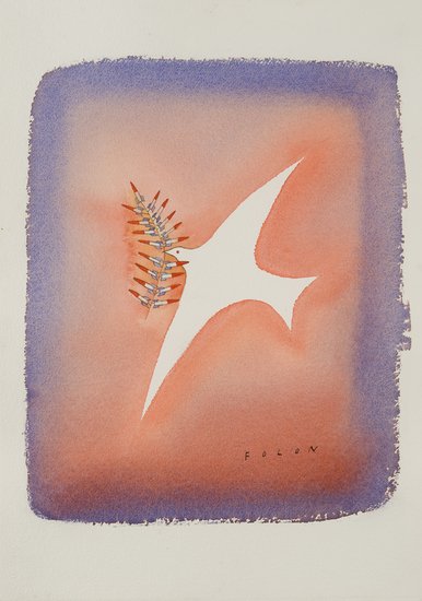 Jean-Michel Folon (Uccle, 1934 - Monaco, 2005) Gue: Jean-Michel Folon (Uccle, 1934 - Monaco, 2005) Guerre et paix, 2003acquarello su carta, cm 53 x 37 Firmato a matita in basso a destra: Folon Firmato al verso: Folon, Guerre et paix, 2003 GUERR