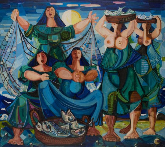 Toni Fertonani (Marcaria, 1932-Verona, 2006) Donne: Toni Fertonani (Marcaria, 1932-Verona, 2006) Donne e reti, 1978olio su tela, cm 146 x 165 Firmato in basso a destra: Toni Fertonani 78 Titolo al verso: Donne e reti WOMEN AND NETS, 1978, OIL O