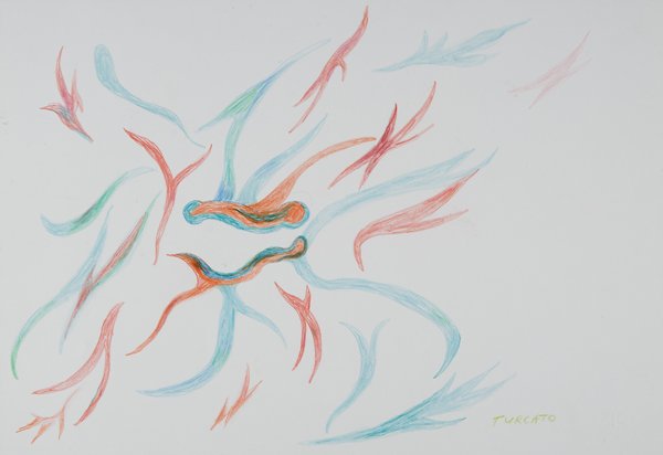 Giulio Turcato (Mantova, 1912 – Roma, 1995): Composizione pastelli colorati su cartoncino, cm 33 x 48 (sc)Firmato in basso a destra: TurcatoCOMPOSITION, COLOURED PENCIL ON CARD, CM 33 X 48, UNFRAMED, SIGNED BOTTOM RIGHT