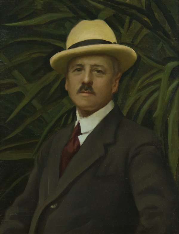 Alfredo Protti (Bologna 1882 - 1949) Ritratto di : Olio su tela, cm 73,5 x 58 Sul retro, sulla tela, firma di mano dell’artista. PORTRAIT OF A GENTLEMAN, OIL ON CANVAS, SIGNED ON THE BACK