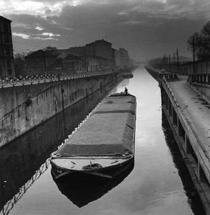 Mario De Biasi (b. 1923) Milano. Naviglio grande,: Gelatin silver print, printed later. Signed, titled and dated in pencil on the versocm 31 x 30,4 (12.2 x 12 in.)Stampa alla gelatina sali d’argento, stampa successiva. Firmata, intitolata e datata a