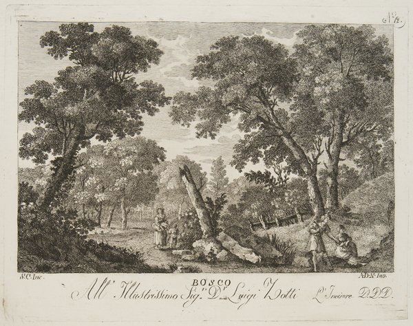 Illustrato - Dalla Nave, Alessandro Pensieri diver: Bologna, s.e., 1815. In 2° oblungo. Frontespizio e 13 tavole numerate incise all’acquaforte, strappi ai margini bianchi dei primi fogli, fioriture sparse e gora d’acqua, legatura in cartoncino ed