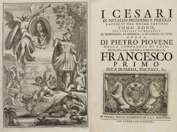 Numismatica - Pedrusi, Paolo I Cesari in oro [IN A: Parma, Stamperia di S.A.S., 1694-1727. In 2°. 10 voll. Frontespizio con marca xilografica, complessive 277 tavole calcografiche fuori testo, consistenti in 10 antiporte, un ritratto dell'Autore e in 