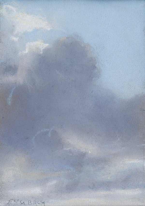 Elica Balla (Roma 1914 - 1995): Nube nel cielo, 1942 tecnica mista su carta applicata su cartoncino, cm 15,5x10,8Firmato in basso a sinistra: Elica BallaFirmato al verso: Elica Balla, ottobre 1942, ore 10