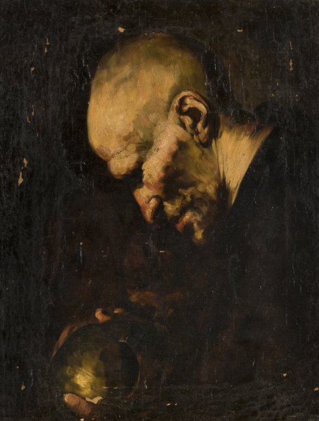 Dal Maestro degli Annunci ai Pastori, secolo XIX San Gi: olio su tela, senza cornice, cm 66,5 x 51AFTER THE MASTER OF THE ANNUNCIATION TO SHEPERDS, SAINT JEROME, OIL ON CANVAS, WITHOUT FRAME, 66.5 X 51 CM