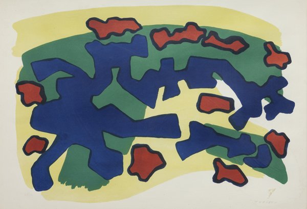 Giulio Turcato (Mantova 1912 – Roma 1995) Composizione: litografia a colori, es. 68/150, cm 50 x 70 (misure del foglio)Firma a matita in basso a destraGIULIO TURCATO, COMPOSITION, LITHOGRAPH IN COLOURS NUMBERED 68/150, SIGNED