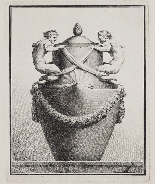 Petitot, Ennemond Alexandre - Bossi, Benigno Suite des: [Parma, B. Bossi 1764]. mm. 390 x 270 inclusi i margini. Frontespizio, seguono 19 tavole (su 31) incise all’acquaforte da Bossi sui disegni del Petitot, inclusa il foglio con la dedica “ à son ex