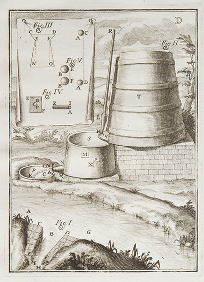 Poleni, Giovanni De castellis per quae derivantur fluv: Padova, Giuseppe Comino, 1718. In 4°. Al frontespizio marca xilografica, tavola incisa in rame ripiegata, le armi dello stampatore in fine volume, legatura in cartonato marmorizzato del sec. XIX.