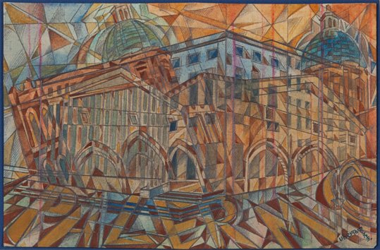 Uberto Bonetti (Viareggio 1909 – 1993) Palermo, Anni ‘3: tecnica mista su carta, cm 18,5 x 28,5Firmato in basso a destra: Uberto Bonetti
