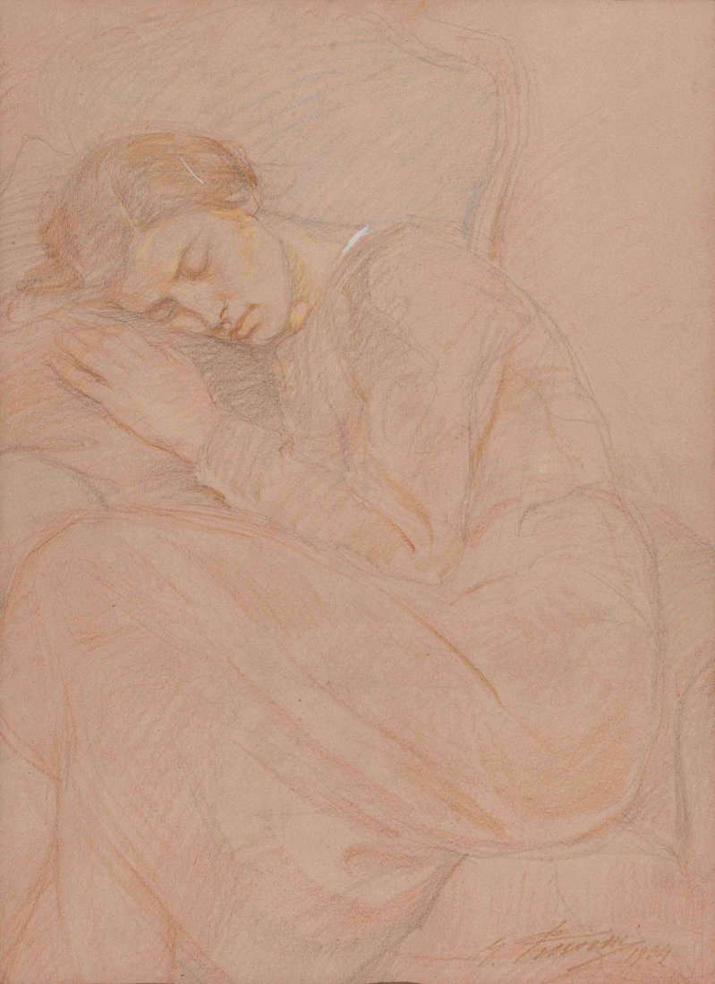Gino Piccioni (Foligno 1873 - Biella 1941) “Modella in: tecnica mista su cartoncino, cm 45,5 x 33Firmato e datato in basso a destra: G. Piccioni 1934Sul retro titolo e numero di riferimento (10) di mano dell’artistaGINO PICCIONI (FOLIGNO 1873 - BIELLA 19