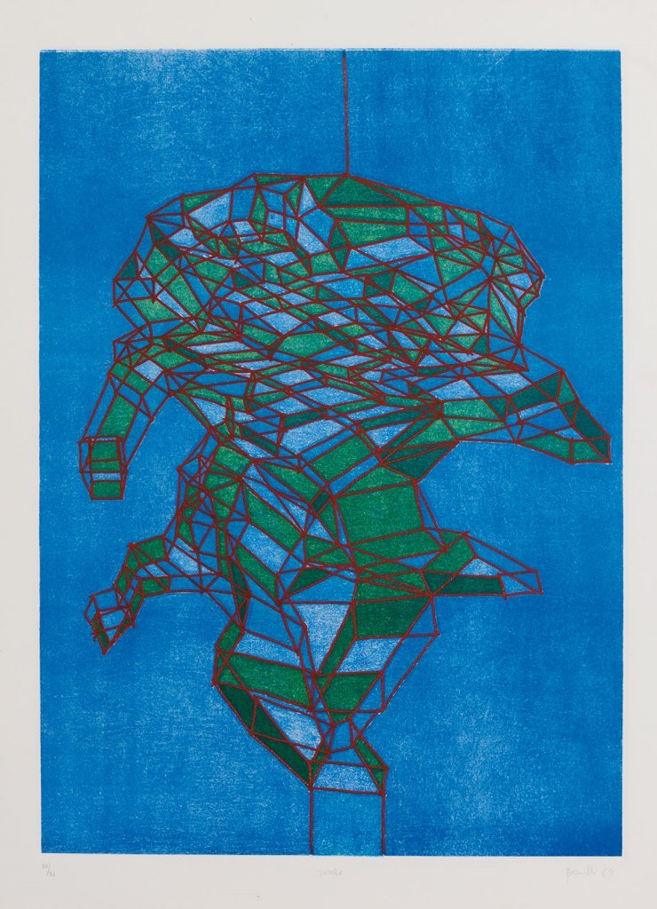 Achille Perilli (Roma 1927): Rosole, 1969 acquaforte acquatinta, es. 20/95, cm 57 x 40,5Firma e data a matita in basso a destraACHILLE PERILLI (ROME 1927), ROSOLE, 1969, COLOURED ETCHING, NUMBERED 20/95, CM 57 X 40,5, SIGNED AND