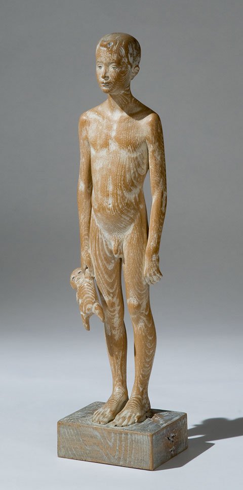 Aron Demetz (Vipiteno 1972): Compagnia, 2002 legno di melo, es. 8/8, cm 36 x 9 x 6,5Firmato dietro la base: Aron Demetz, 2002