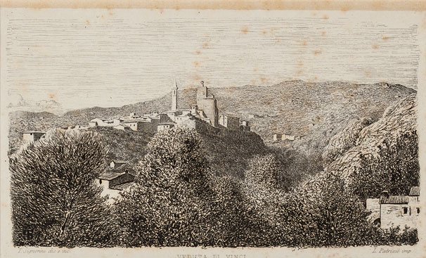 Telemaco Signorini (Firenze 1835 - 1901) Veduta di: acquaforte, misure della lastra cm 9,5 x 16Monogramma sulla lastra in basso a sinistraTelemaco Signorini (FLORENCE 1835 - 1901), SIGHTSEEING OF VINCI, 1872, ETCHING, 9.5 X 16 CM, MONOGRAM ON THE BOTTO