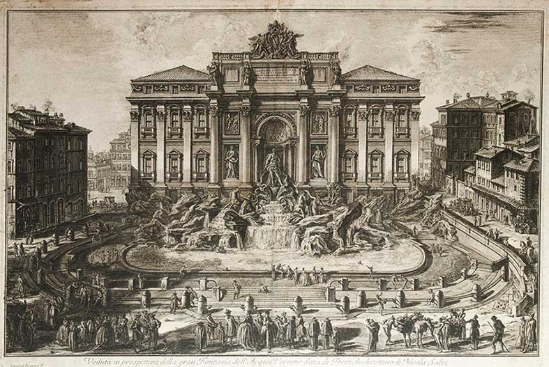 Piranesi, Giovanni Battista: Veduta in prospettiva della gran fontana dell’Acqua Vergine detta di Trevi Architettura di Nicola Salvi Date: 1773