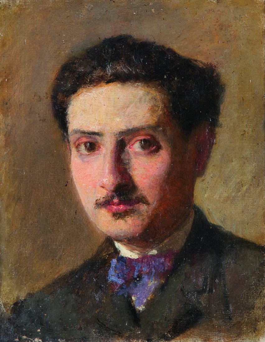 Giuseppe Boschetto (1841 - 1918): Autoritratto olio su tela, cm 36 x 28,5Sul retro antiche scritte con nome dell'autore e titolo dell'opera.GIUSEPPE BOSCHETTO (1841 - 1918), SELF-PORTRAIT, OIL ON CANVAS, CM 36 x 28,5