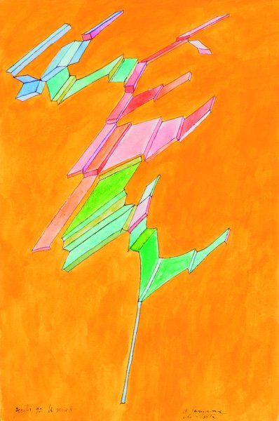 Achille Perilli (Roma 1927): La serie 8, 1992 acquarello su carta, cm 33 x 22 Firmato in basso a sinistra: Perilli ‘92, la serie 8 In basso a destra una dedica ad personam The series 8, 1992 watercolor on paper, cm 33 x 22 sign