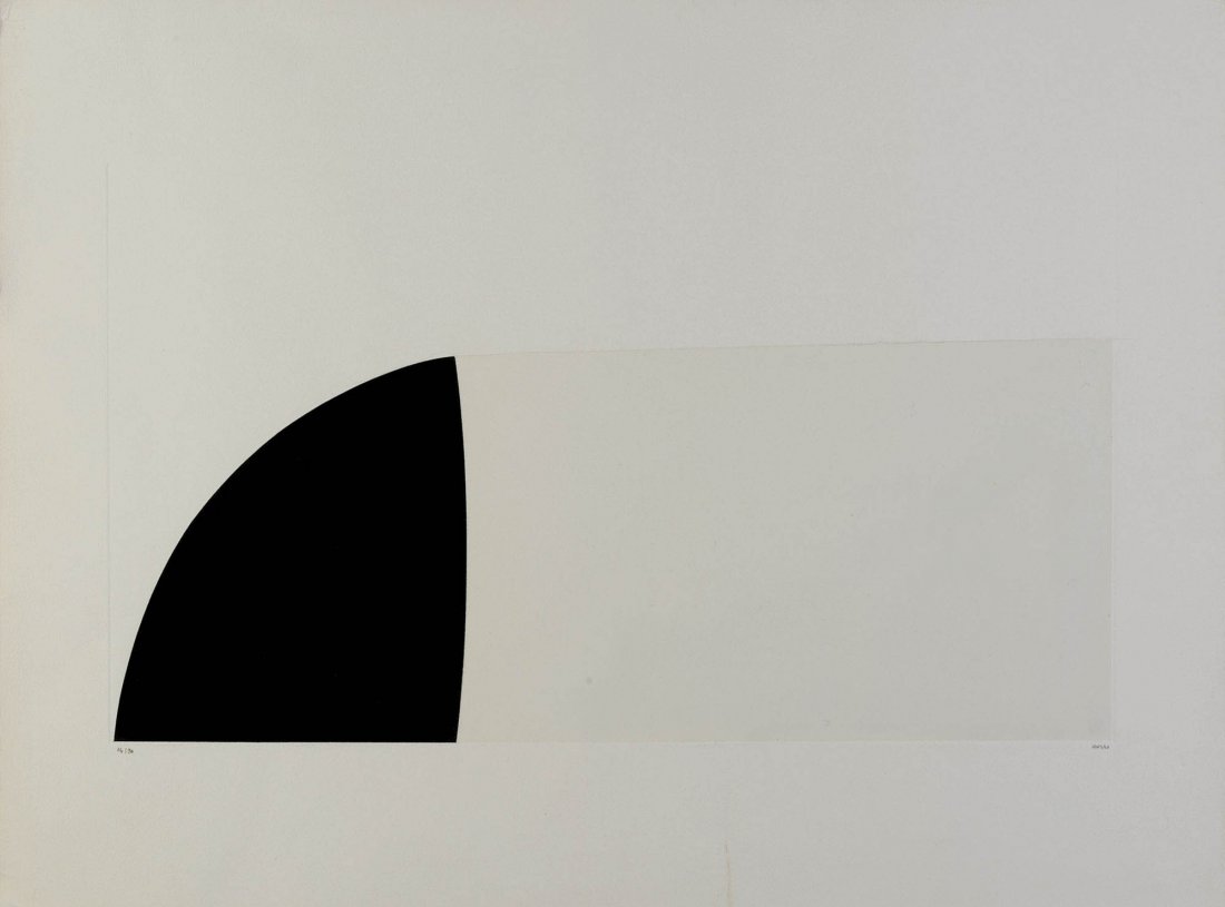 Alberto Burri (Citt Di Castello 1915 - Nizza 1995): Bianchi e neri II tav. F, 1970 litografia e collage d’acetato, es. 14/90 (dalla tiratura complessiva di 90 ess. e XV ess. P.A.), cm 30 x 52 (cm 48 x 64 misure del foglio), (sc) Firma a matita in bas