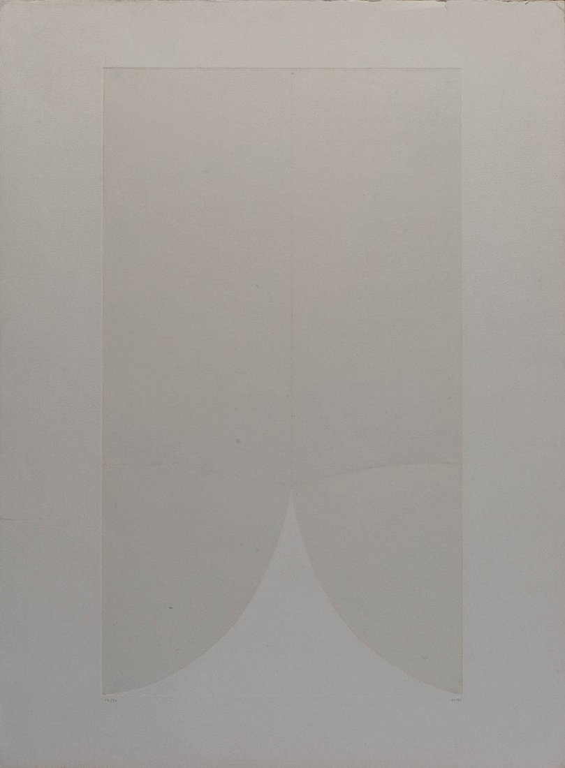 Alberto Burri (Citt Di Castello 1915 - Nizza 1995): Bianchi e neri II - tavola A, 1970 litografia e collage d’acetato, es. 14/90 (dalla tiratura complessiva di 90 ess. e XV ess. P.A.), cm 52,5 X 30,5 (cm 64,5 x 47,8 misure del foglio), (sc) Firma a m