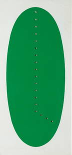 Lucio Fontana (Rosario Di Santa F 1899 - Varese 1968): Concetto spaziale, 1967/€™68 serigrafia a colori (da una tiratura non specificata), cm 78 x 35,5 (misure del foglio)_x000B_Firma a matita in basso a destra_x000B_In basso a sinistra una dedica