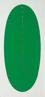 Lucio Fontana (Rosario Di Santa F 1899 - Varese 1968): Concetto spaziale, 1967/€™68 serigrafia a colori (da una tiratura non specificata), cm 78 x 35,5 (misure del foglio)_x000B_Firma a matita in basso a destra_x000B_In basso a sinistra una dedica ad