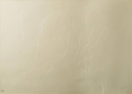 Mario Ceroli (Castel Frentano 1938): Profili rilievo su carta, es. 10/74, cm 50 x 70_x000B_Firma a matita in basso a destra_x000B_leggere fioriture sparse_x000B__x000B_Profiles_x000B_relief on paper, numbered 10/72, cm 50 x