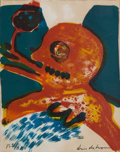 Bengt Lindstrm (Svezia 1925 - 2008): Uomo rosso serigrafia a colori, es. 102/200, cm 30,6 x 23,6_x000B_Firma a penna feltro in basso a destra_x000B__x000B_Red man_x000B_Coloured silkscreen, numbered 102/120, cm 30,6 x 23,6_x000B_Signed