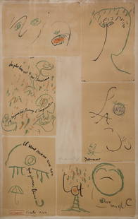 Pierre Alechinsky (Bruxelles 1927) e Christian: Du plus loin..., 1965 litografia a colori, es. 22/100, cm 105,4 x 69,5_x000B_Firma di Dotremont nella lastra_x000B_Firma a matita di Alechinsky al centro_x000B_Foglio un poco
