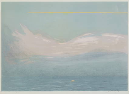 Piero Guccione (Scicli 1935): La profondit  del mare, 1984 litografia a colori, es. P.A., cm 48 x 67_x000B_Firma a matita in basso a destra_x000B_Al verso etichetta della galleria Il Gabbiano, Roma_x000B__x000B_The deepness of th