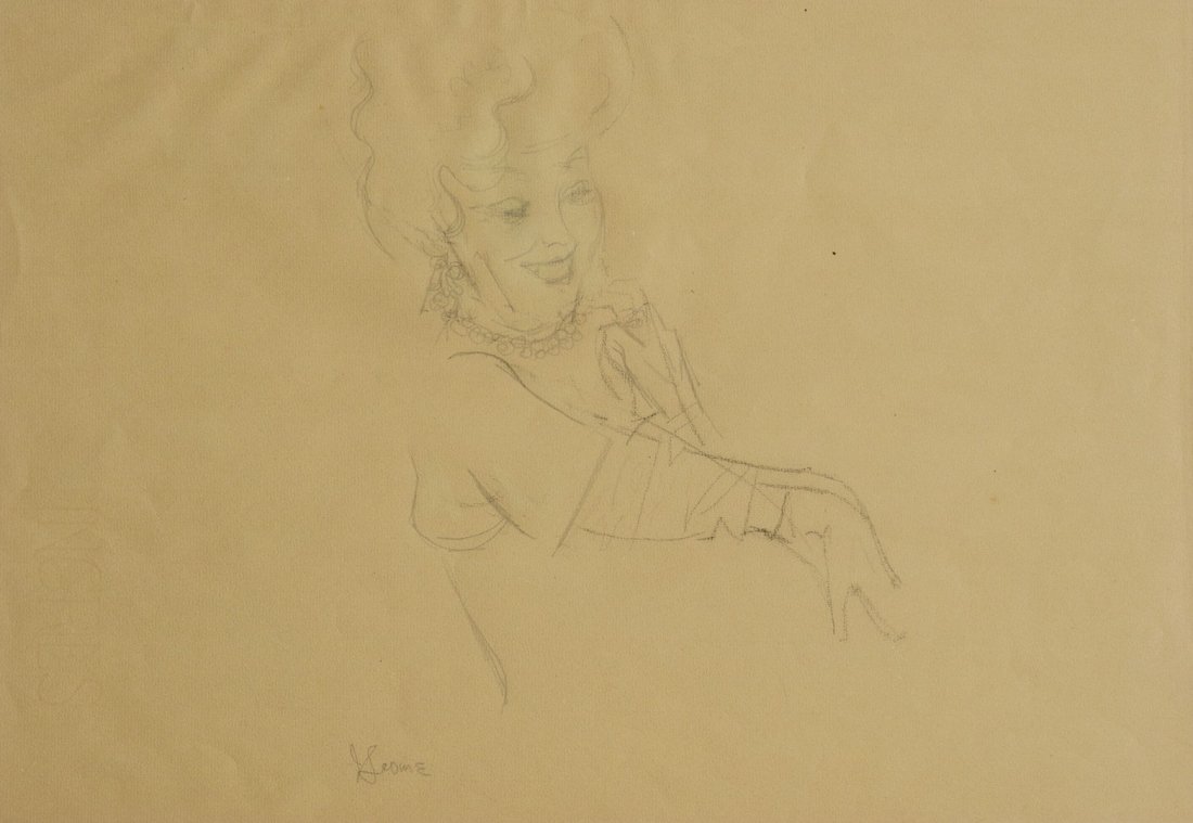 Jack Levine (Boston 1915 - Manhattan 2010): Studio per Grande Societ matita su carta avana applicata su cartoncino, cm 30,8 x 45 _x000B_Firmato in basso al centro: J. Levine_x000B_Al verso etichetta della galleria Il Gabbiano, Roma_x000B__x00