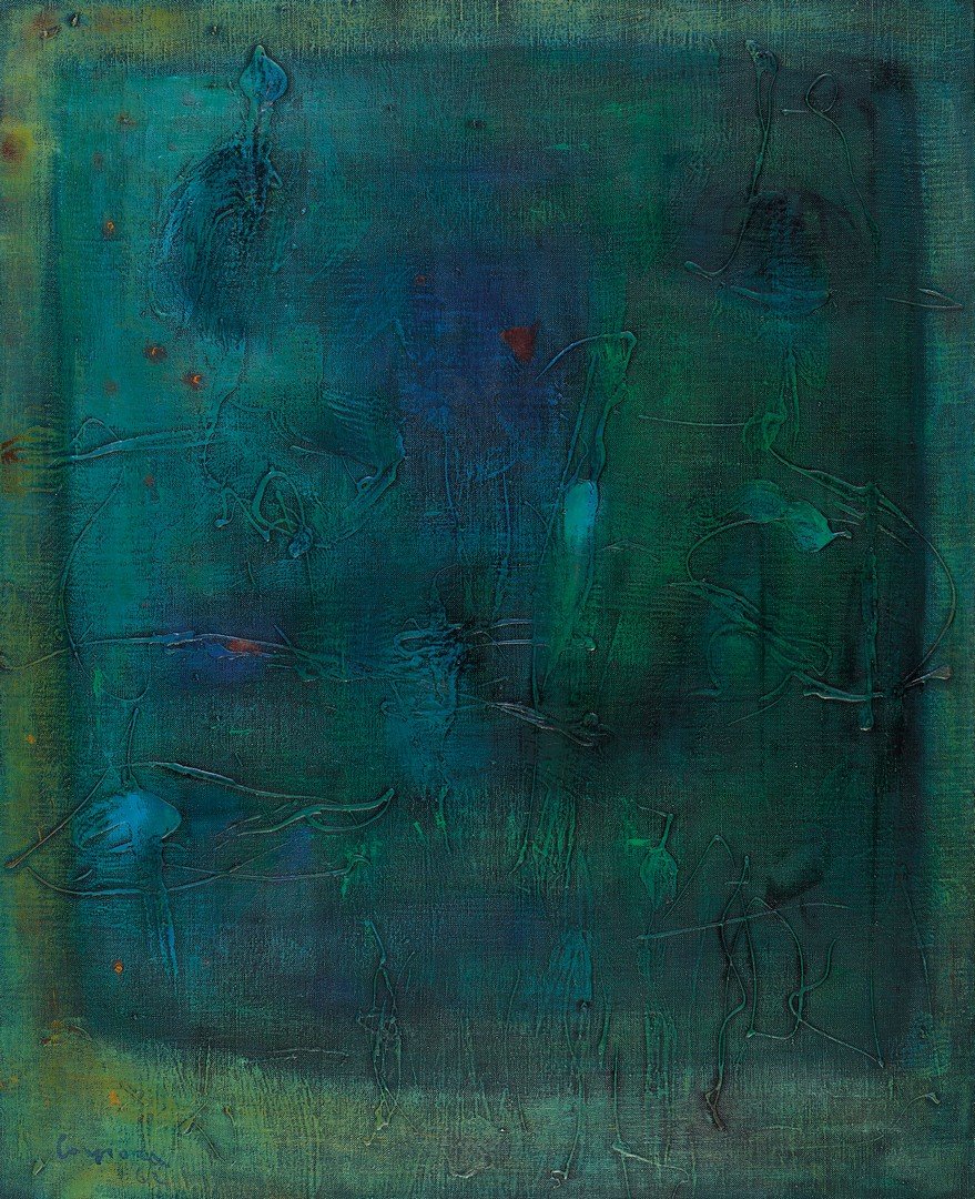 Antonio Corpora (Tunisi 1909 - Roma 2004): Senza titolo, 1962 olio su tela, cm 100 x 81_x000B_Firmato in basso a sinistra: Corpora 62_x000B_Al retro timbro della galleria Pogliani, Roma_x000B__x000B_Untitled, 1962_x000B_Oil on canvas, cm 100 x