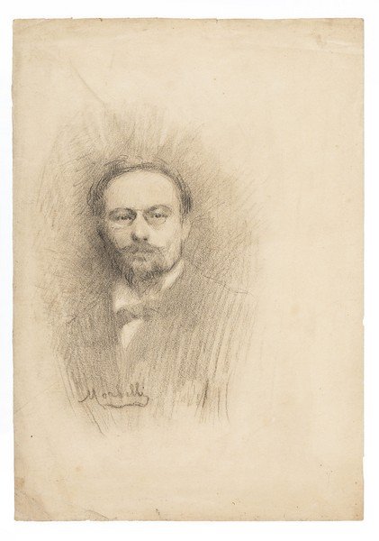 Angelo Morbelli (Alessandria 1853 - Milano 1919): Autoritratto carboncino su cartoncino, cm 36 x 26firmato in basso verso sinistra: MorbelliSelf-portraitcharcoal on card, 36 x 26 cmsigned lower left Si ringrazia Giovanni Anzani per la conferma dell��